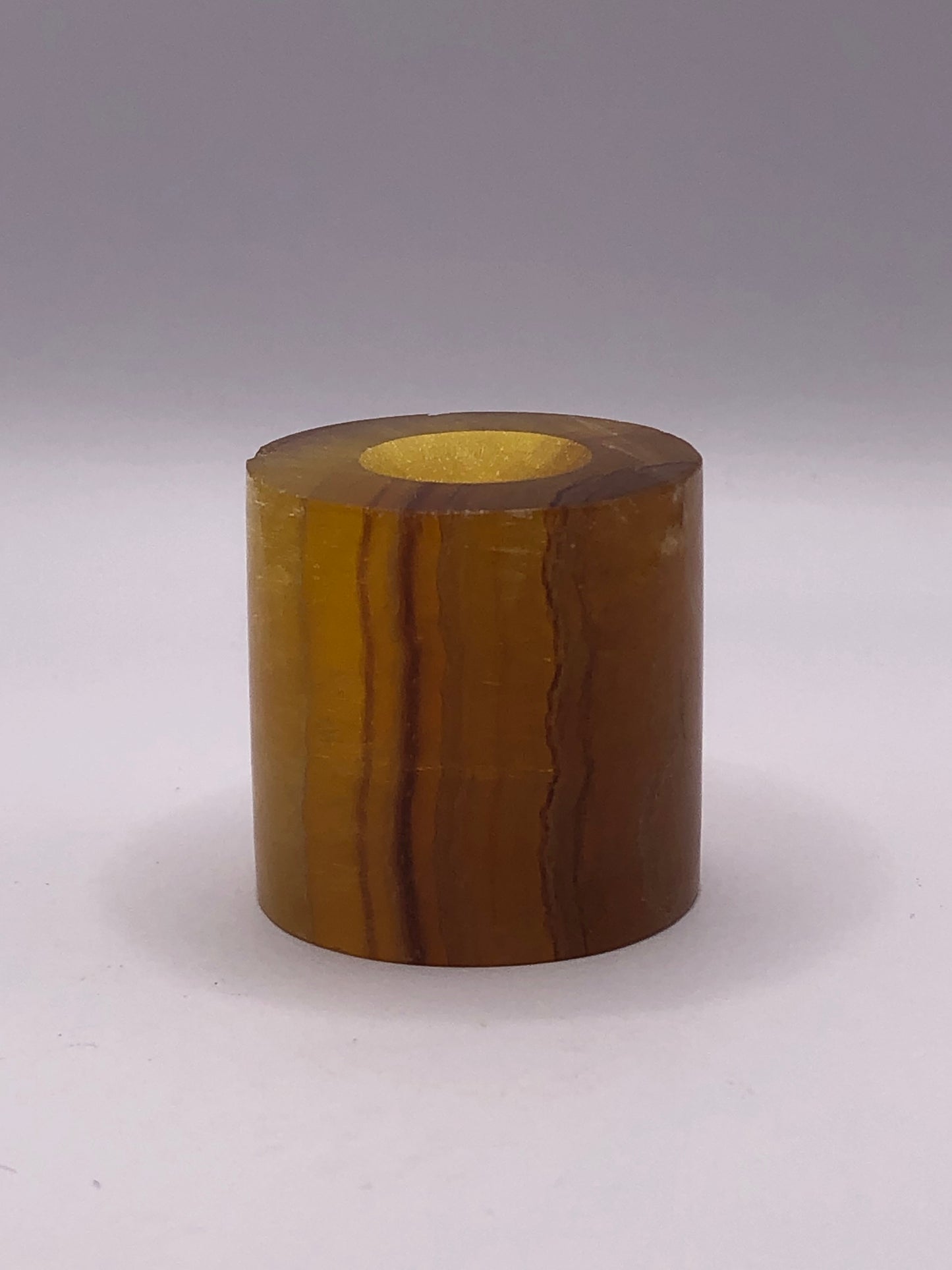 Golden Amber Fluorite Cylinder Sphere Holder