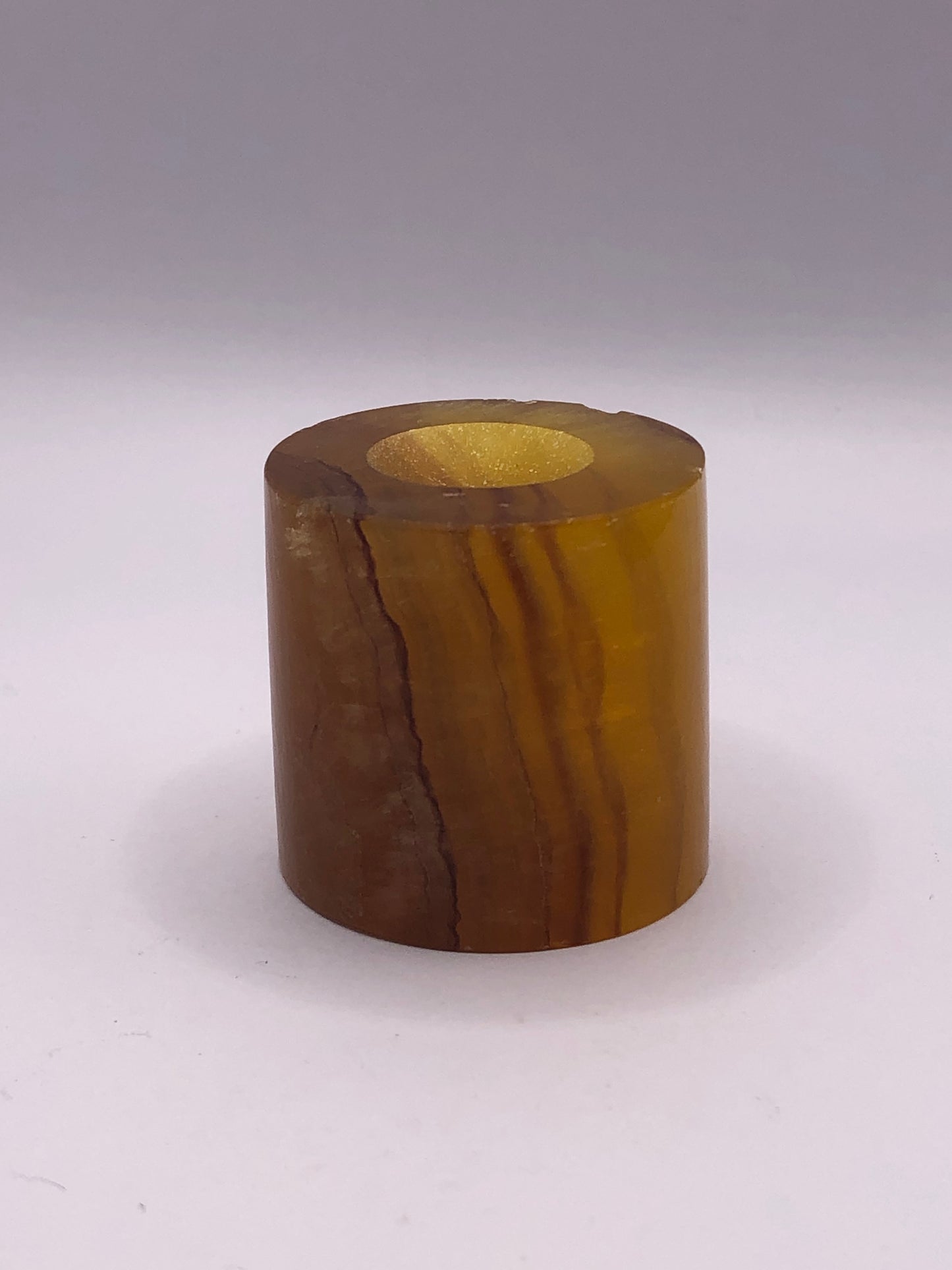 Golden Amber Fluorite Cylinder Sphere Holder